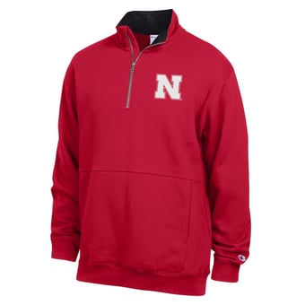 Men's Champion  Scarlet Nebraska Huskers Fleece Quarter-Zip Pullover