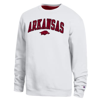 Men's Champion  White Arkansas Razorbacks Arch Sweatshirt