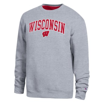 Men's Champion  Heather Gray Wisconsin Badgers Arch Sweatshirt