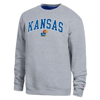 Men's Champion  Heather Gray Kansas Jayhawks Arch Sweatshirt