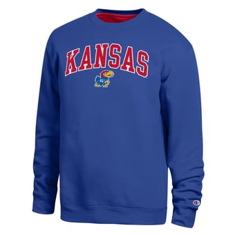 Men's Champion  Royal Kansas Jayhawks Arch Sweatshirt