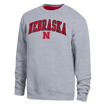 Men's Champion  Heather Gray Nebraska Huskers Arch Sweatshirt