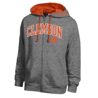 Men's Champion Heather Charcoal Clemson Tigers Arch Logo Full-Zip Fleece Hoodie