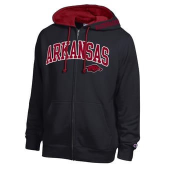 Men's Champion Black Arkansas Razorbacks Arch Logo Full-Zip Fleece Hoodie