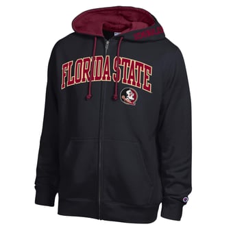 Men's Champion Black Florida State Seminoles Arch Logo Full-Zip Fleece Hoodie