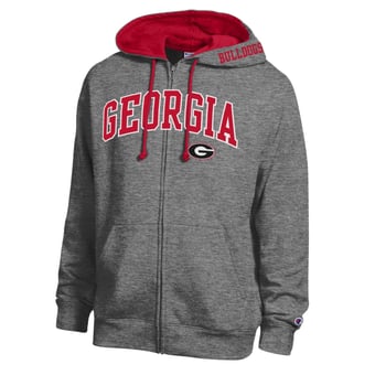 Men's Champion Heather Charcoal Georgia Bulldogs Arch Logo Full-Zip Fleece Hoodie