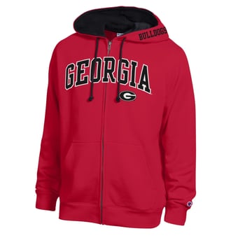 Men's Champion Red Georgia Bulldogs Arch Logo Full-Zip Fleece Hoodie