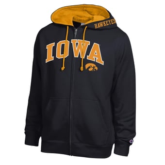 Men's Champion Black Iowa Hawkeyes Arch Logo Full-Zip Fleece Hoodie