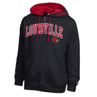 Men's Champion Black Louisville Cardinals Arch Logo Full-Zip Fleece Hoodie