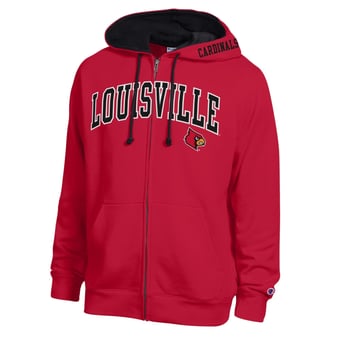 Men's Champion Red Louisville Cardinals Arch Logo Full-Zip Fleece Hoodie