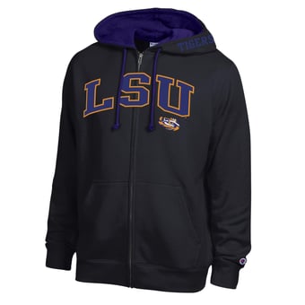 Men's Champion Black LSU Tigers Arch Logo Full-Zip Fleece Hoodie