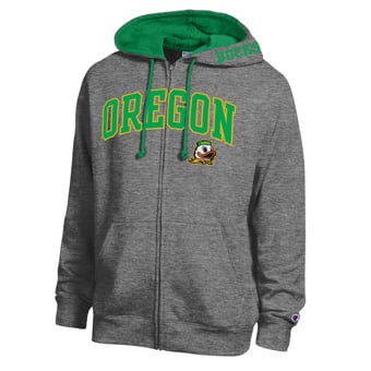 Men's Champion Heather Charcoal Oregon Ducks Arch Logo Full-Zip Fleece Hoodie