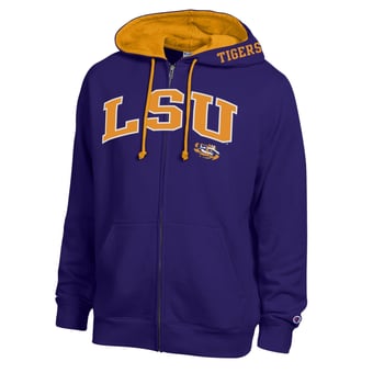 Men's Champion Purple LSU Tigers Arch Logo Full-Zip Fleece Hoodie