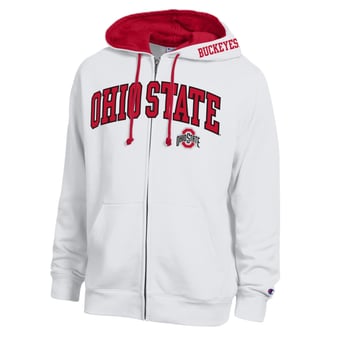 Men's Champion White Ohio State Buckeyes Arch Logo Full-Zip Fleece Hoodie
