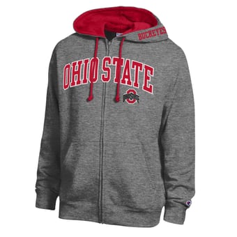 Men's Champion Heather Charcoal Ohio State Buckeyes Arch Logo Full-Zip Fleece Hoodie