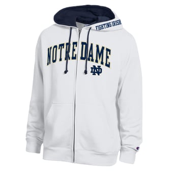 Men's Champion White Notre Dame Fighting Irish Arch Logo Full-Zip Fleece Hoodie
