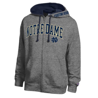 Men's Champion Charcoal Notre Dame Fighting Irish Arch Logo Full-Zip Fleece Hoodie