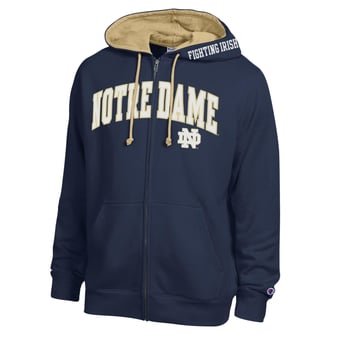 Men's Champion Navy Notre Dame Fighting Irish Arch Logo Full-Zip Fleece Hoodie