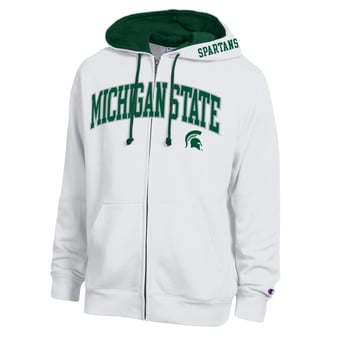 Men's Champion White Michigan State Spartans Arch Logo Full-Zip Fleece Hoodie