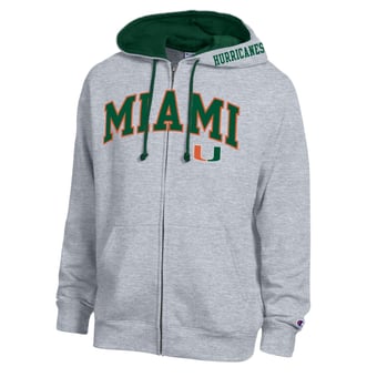 Men's Champion Heather Gray Miami Hurricanes Arch Logo Full-Zip Fleece Hoodie