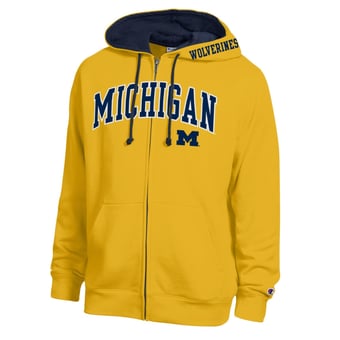 Men's Champion Maize Michigan Wolverines Arch Logo Full-Zip Fleece Hoodie