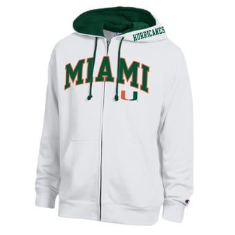 Men's Champion White Miami Hurricanes Arch Logo Full-Zip Fleece Hoodie