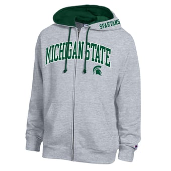 Men's Champion Heather Gray Michigan State Spartans Arch Logo Full-Zip Fleece Hoodie