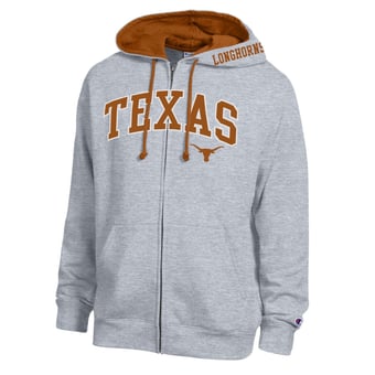 Men's Champion Heather Gray Texas Longhorns Arch Logo Full-Zip Fleece Hoodie