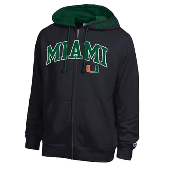 Men's Champion Black Miami Hurricanes Arch Logo Full-Zip Fleece Hoodie