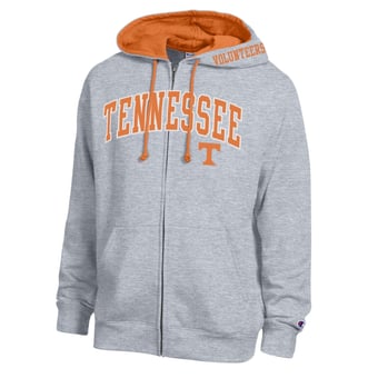 Men's Champion Heather Gray Tennessee Volunteers Arch Logo Full-Zip Fleece Hoodie