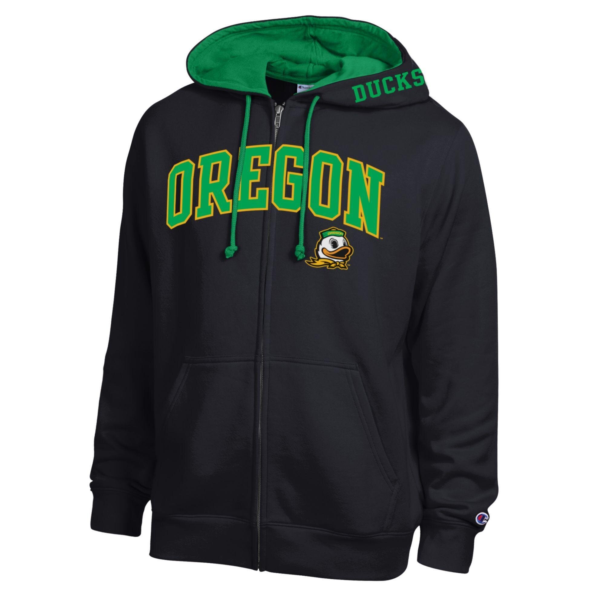 Men's Champion Black Oregon Ducks Arch Logo Full-Zip Fleece Hoodie