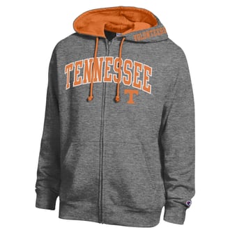 Men's Champion Heather Charcoal Tennessee Volunteers Arch Logo Full-Zip Fleece Hoodie