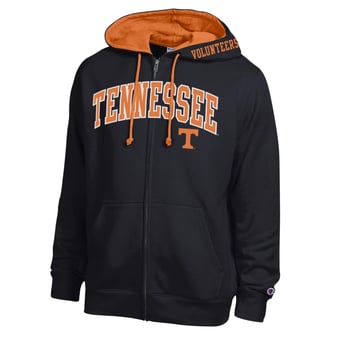 Men's Champion Black Tennessee Volunteers Arch Logo Full-Zip Fleece Hoodie