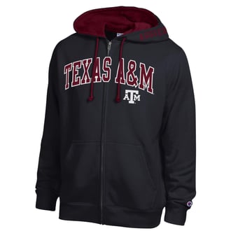 Men's Champion Black Texas A&M Aggies Arch Logo Full-Zip Fleece Hoodie
