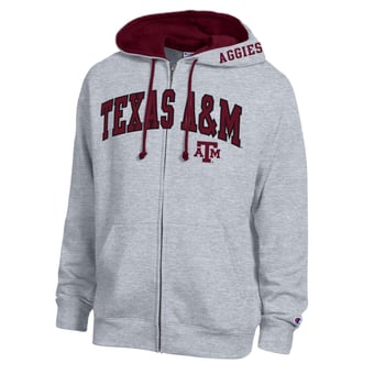 Men's Champion Heather Gray Texas A&M Aggies Arch Logo Full-Zip Fleece Hoodie