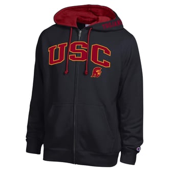 Men's Champion Black USC Trojans Arch Logo Full-Zip Fleece Hoodie
