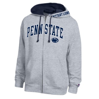 Men's Champion Heather Gray Penn State Nittany Lions Arch Logo Full-Zip Fleece Hoodie