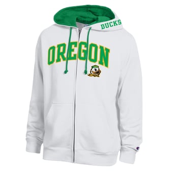 Men's Champion White Oregon Ducks Arch Logo Full-Zip Fleece Hoodie