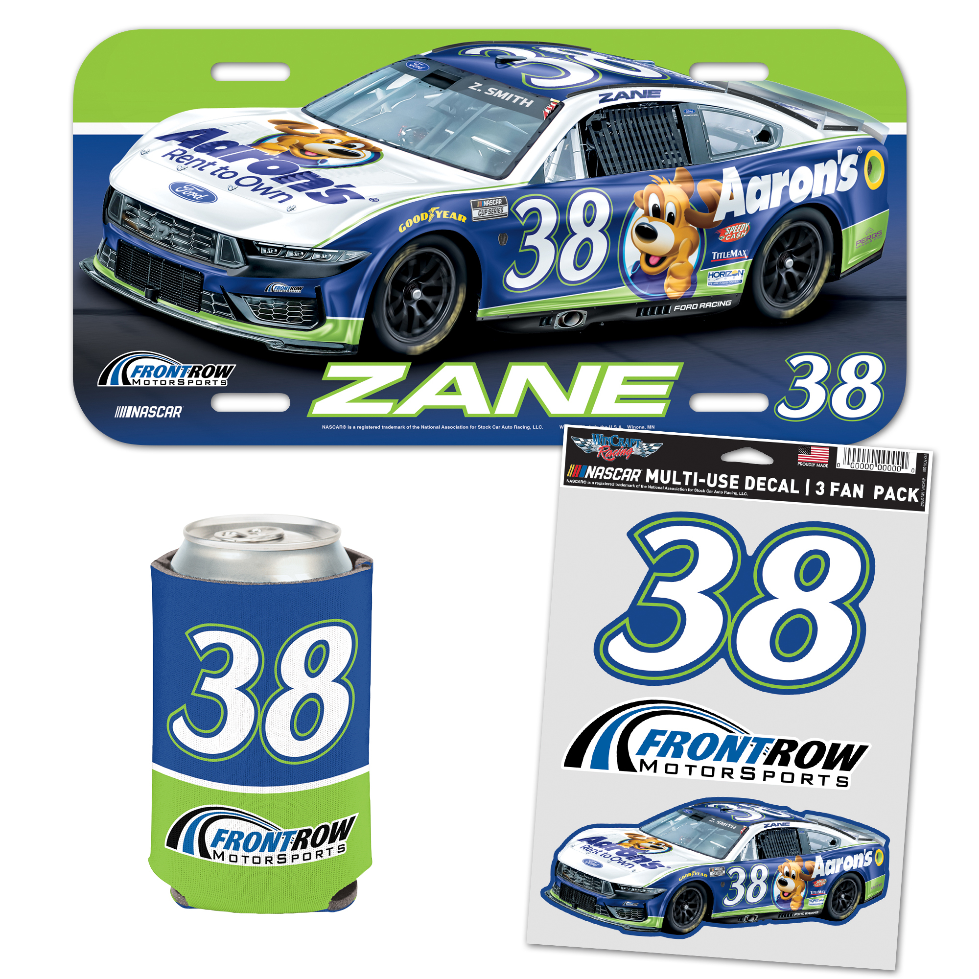 WinCraft Zane Smith Aaron's Fan Pack with License Plate, Decal Set & Can Cooler