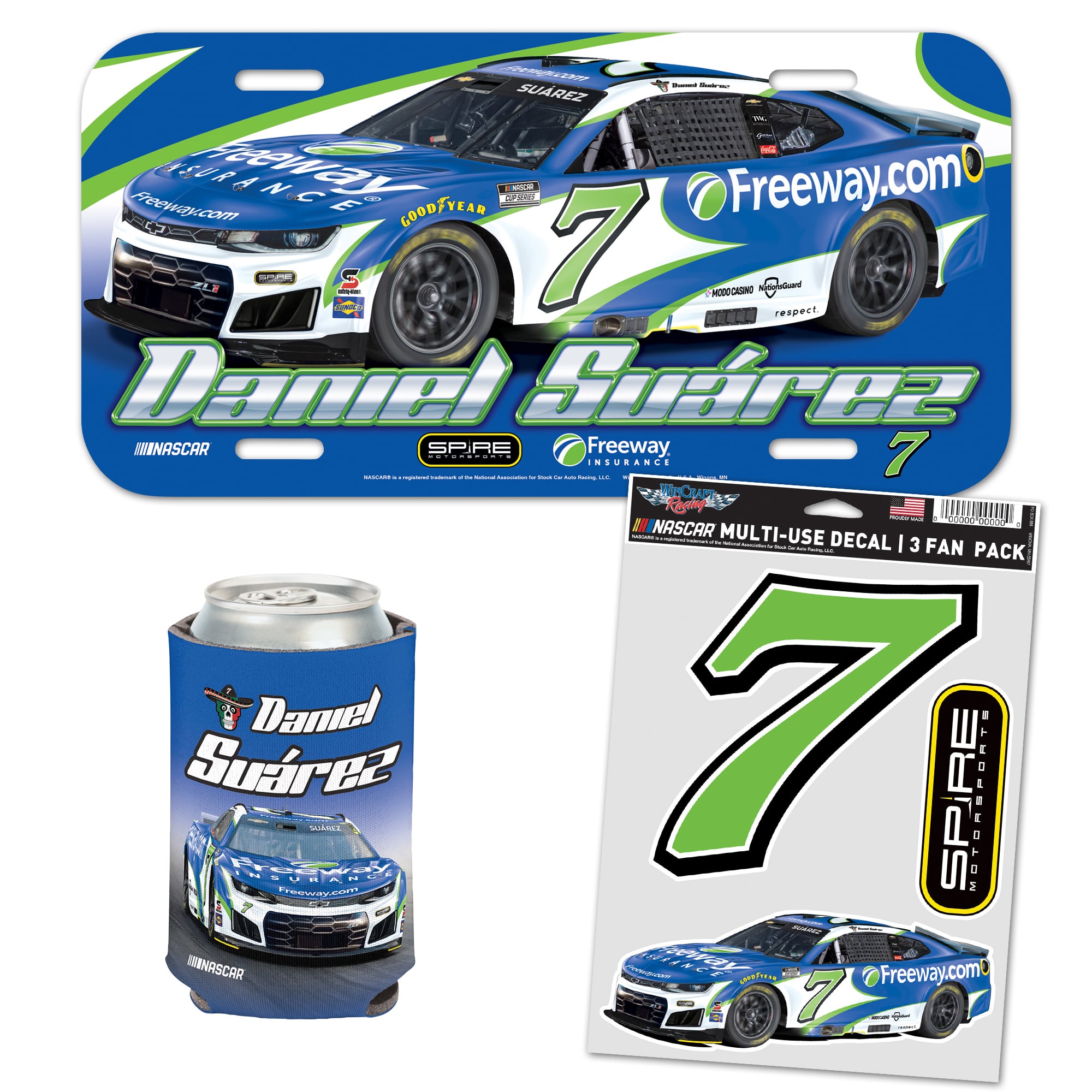 WinCraft Daniel Suarez Freeway Fan Pack with License Plate, Decal Set & Can Cooler