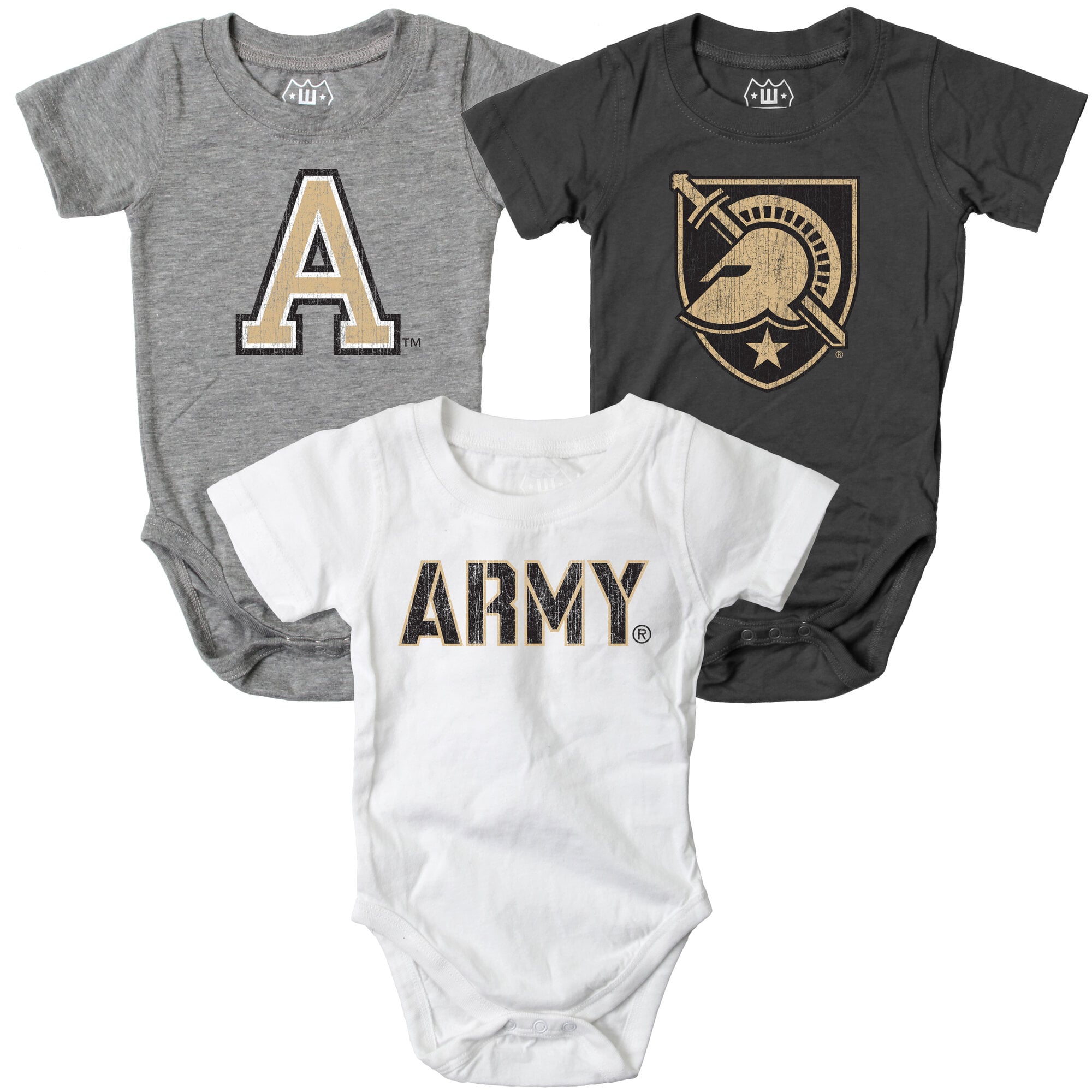 Infant Wes & Willy  Army Black Knights Three-Pack Bodysuit Set