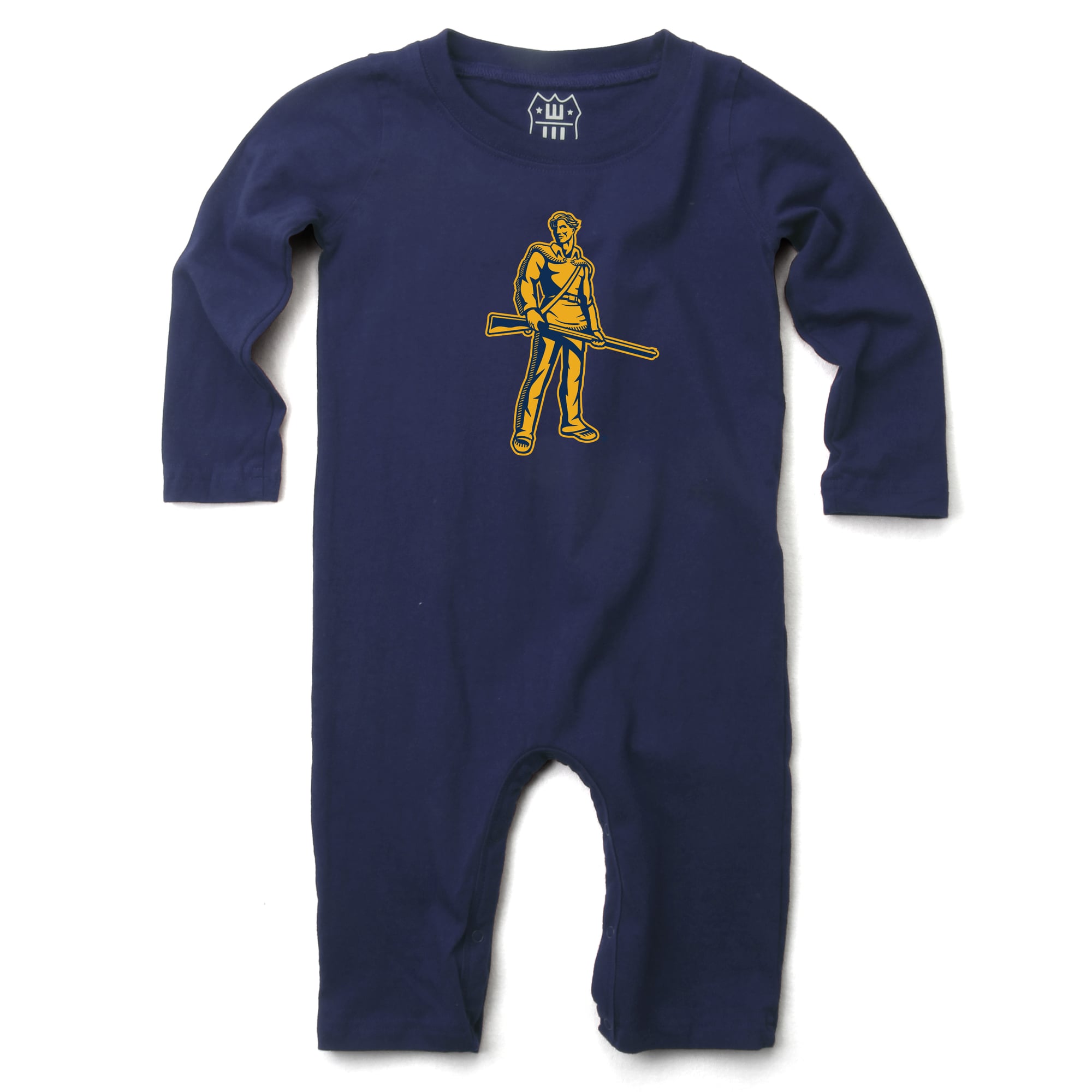 Infant Wes & Willy  Navy West Virginia Mountaineers Long Sleeve Romper