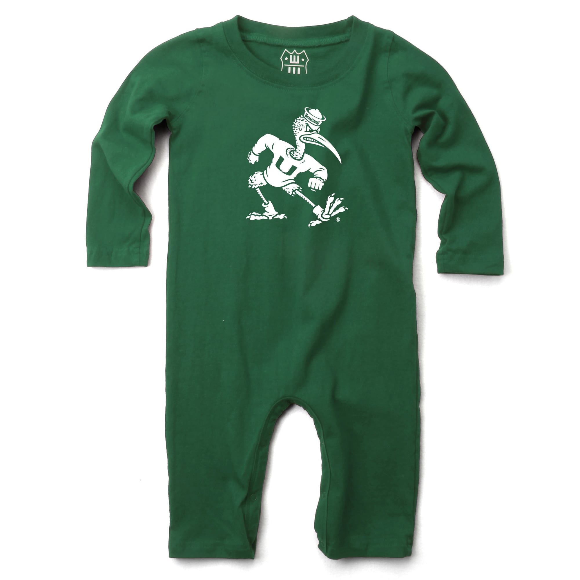 Infant Wes & Willy  Green Miami Hurricanes Long Sleeve Romper