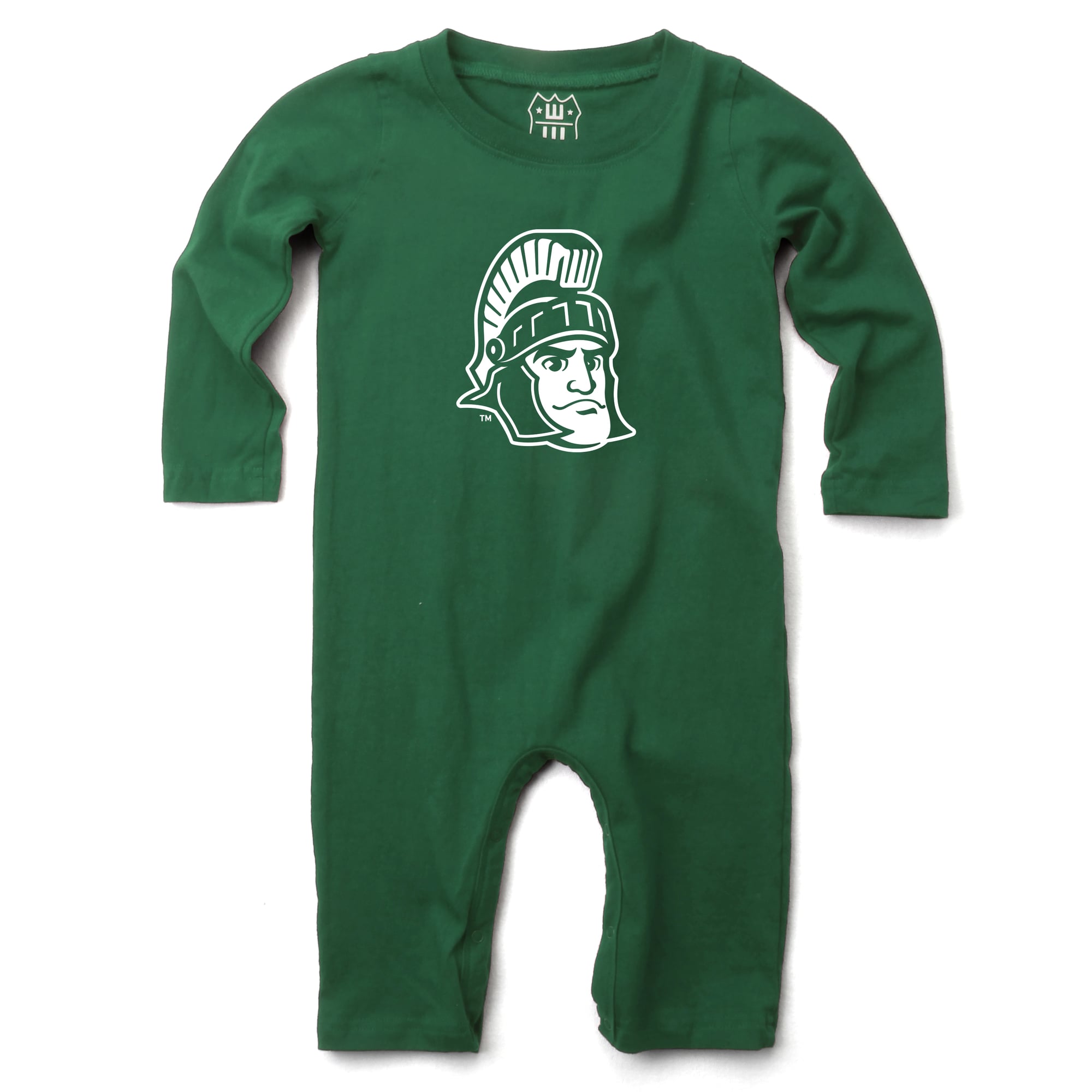 Infant Wes & Willy Green Michigan State Spartans Long Sleeve Romper