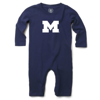 Infant Wes & Willy  Navy Michigan Wolverines Long Sleeve Romper
