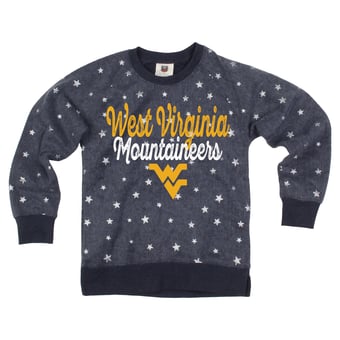 Girls Youth Wes & Willy Navy West Virginia Mountaineers Shimmer Star Reverse Fleece Sweatshirt