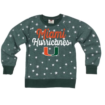 Girls Youth Wes & Willy Green Miami Hurricanes Shimmer Star Reverse Fleece Sweatshirt