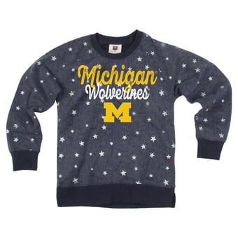 Girls Youth Wes & Willy Navy Michigan Wolverines Shimmer Star Reverse Fleece Sweatshirt