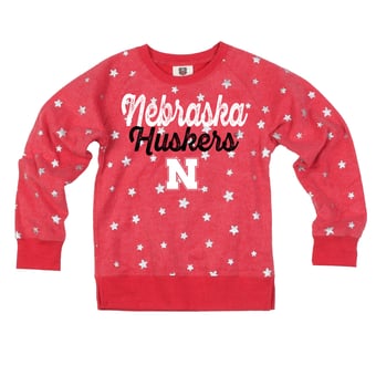 Girls Youth Wes & Willy Scarlet Nebraska Huskers Shimmer Star Reverse Fleece Sweatshirt