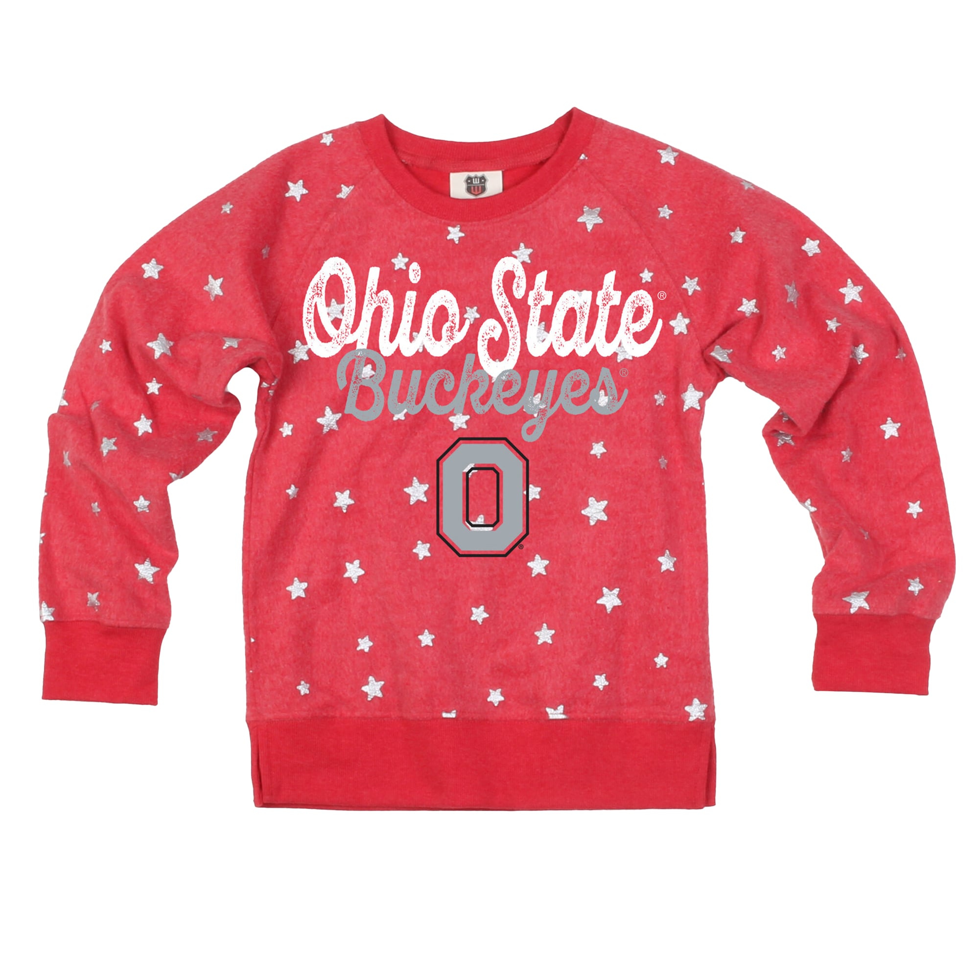 Girls Youth Wes & Willy Scarlet Ohio State Buckeyes Shimmer Star Reverse Fleece Sweatshirt